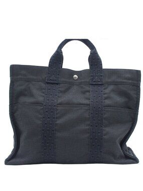 Hermes Herline MM Gray Silver Nylon Canvas Tote Bag